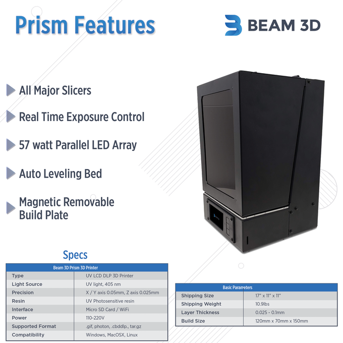 [视频] BEAM3D Prism: 一款功能丰富且易于使用的 UV 树脂 3D打印机