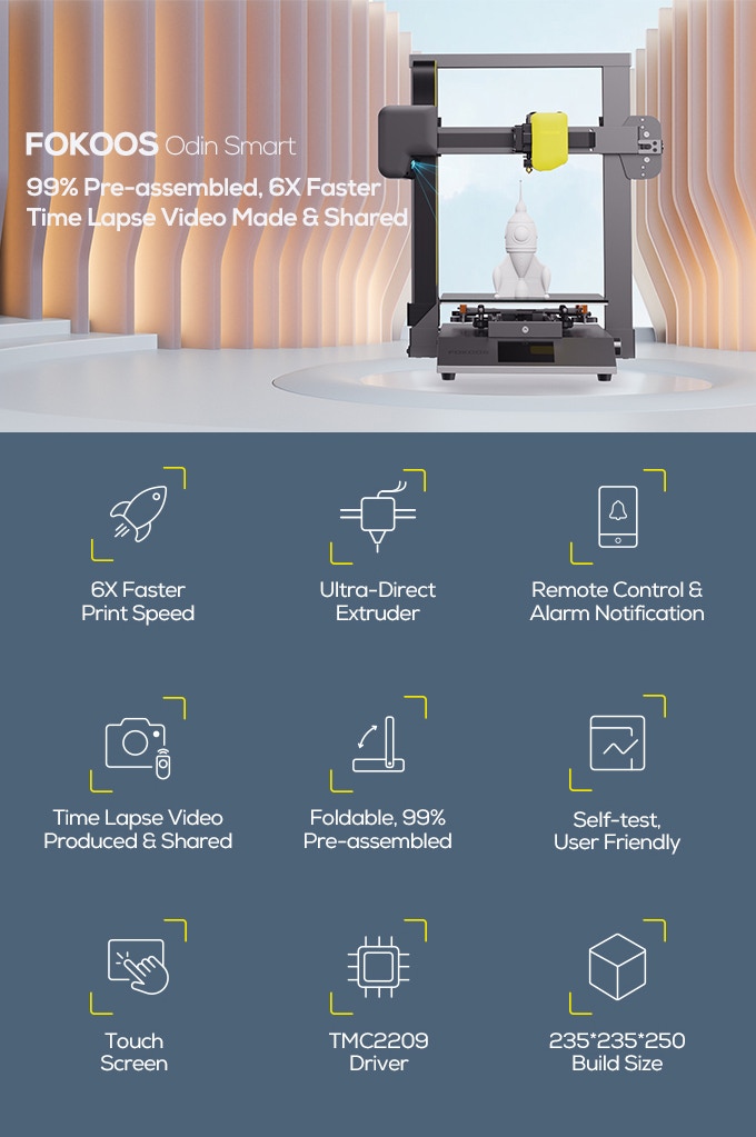[视频] FOKOOS Odin智能3D打印机: 99%预组装+智能摄像头