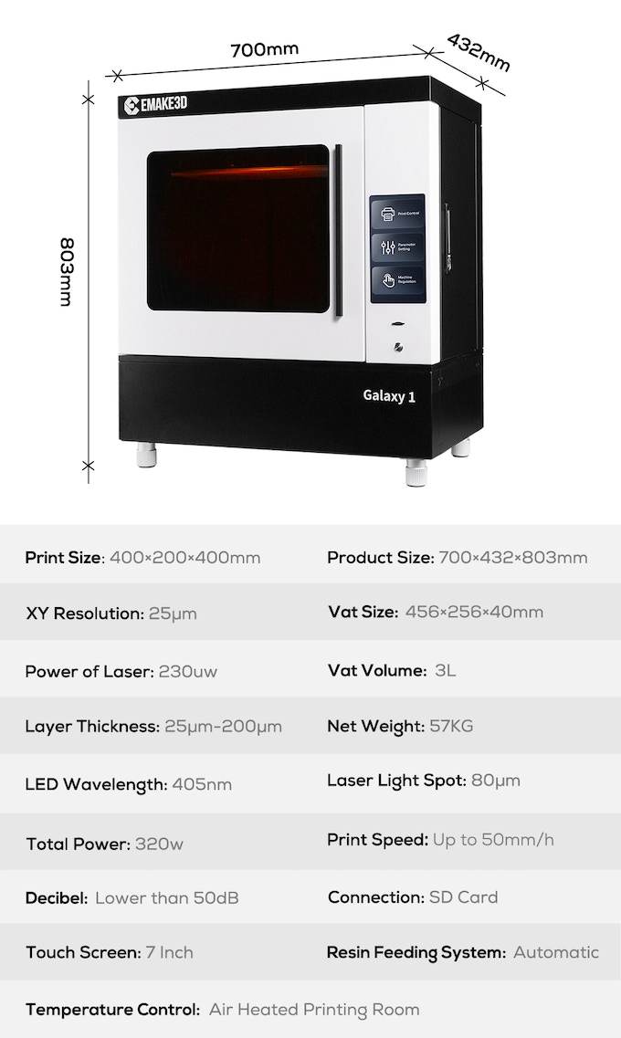Emake3D Galaxy 1 ：17英寸大型SLA 3D打印机