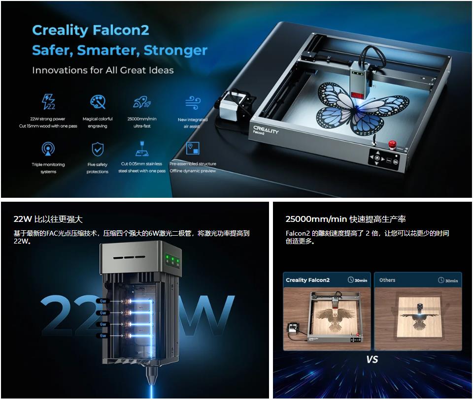 [视频] Creality Falcon2 (22W) 激光雕刻机和切割机