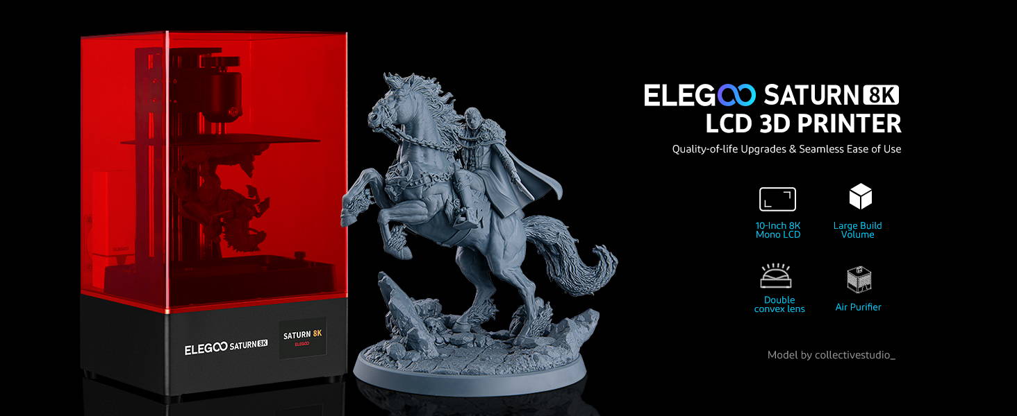 [视频] ELEGOO Saturn 8K 10英寸单色LCD 光固化3D打印机