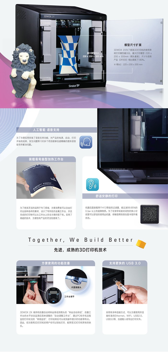 [视频] Sindoh 3DWOX 2X (Rize2XC) FDM 独立双挤出头 3D打印机