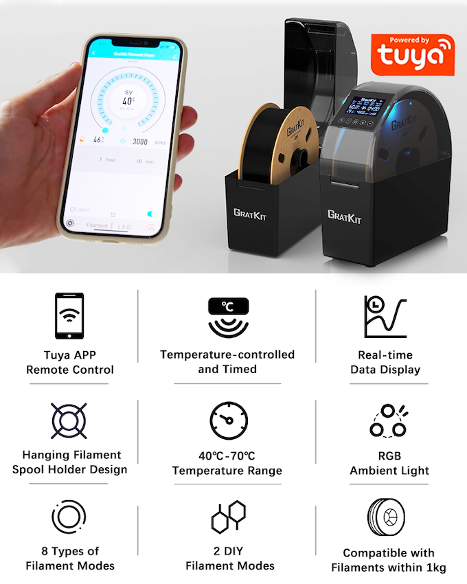 [视频] GratKit Firefly 世界上第一台APP控制的3D打印长丝干燥机