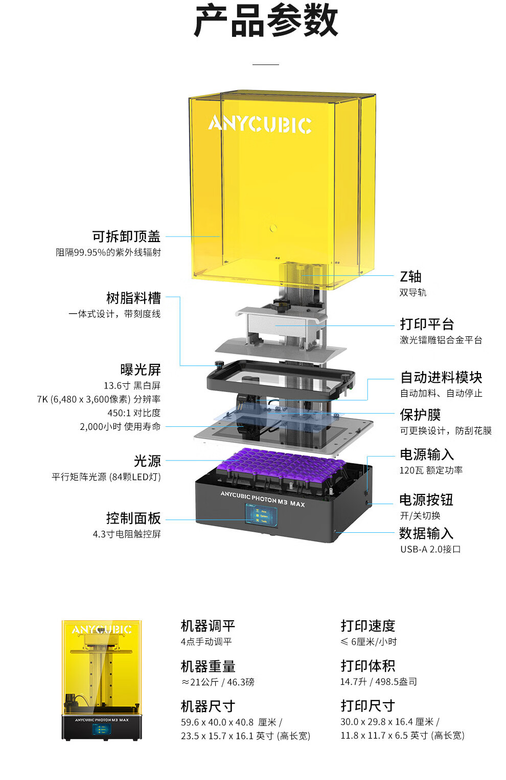 [视频] Anycubic Photon M3 Max 13.6寸7K LCD光固化3D打印机