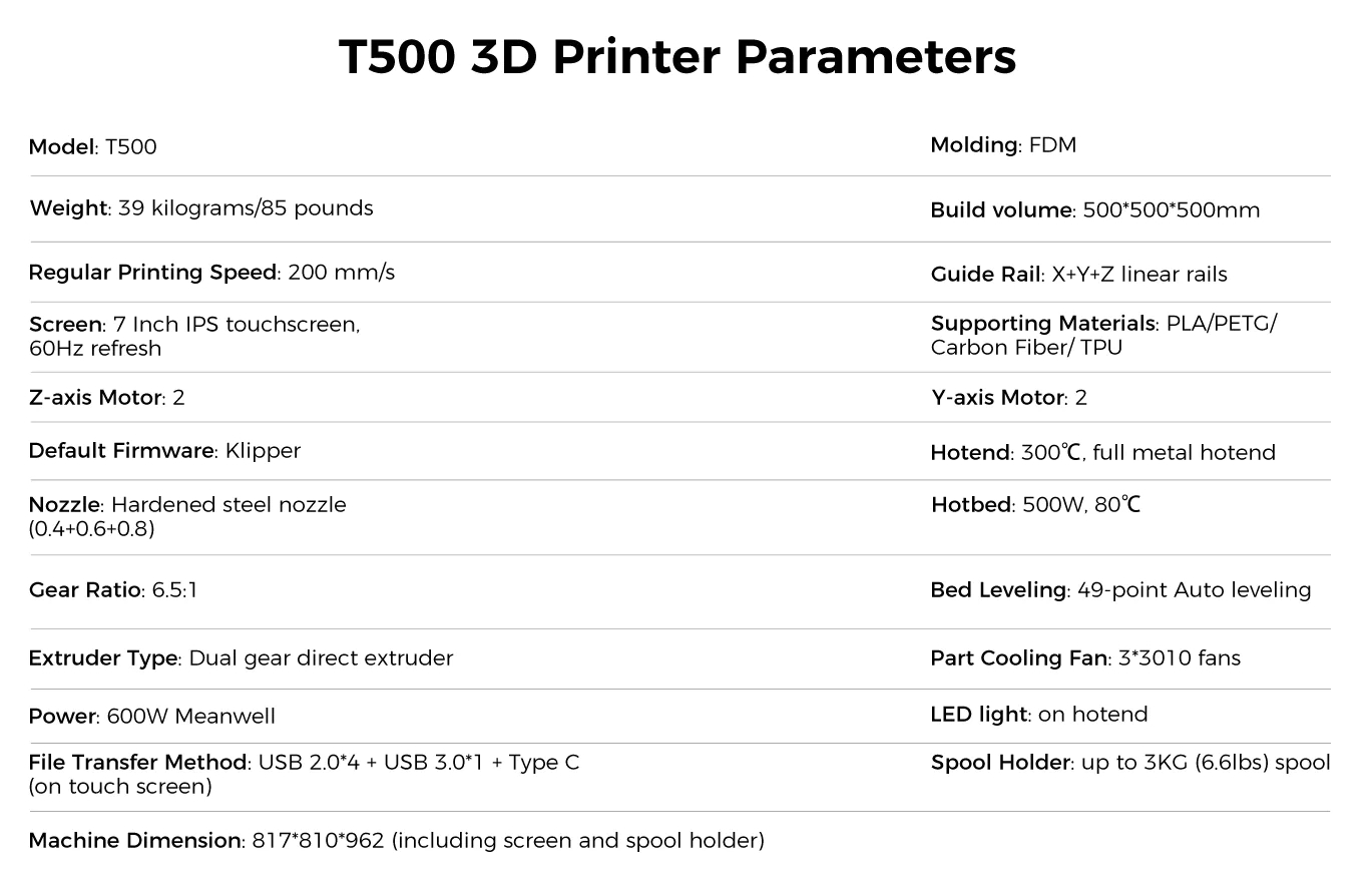 [视频] COMGROW T500：大尺寸Klipper直驱FDM 3D打印机