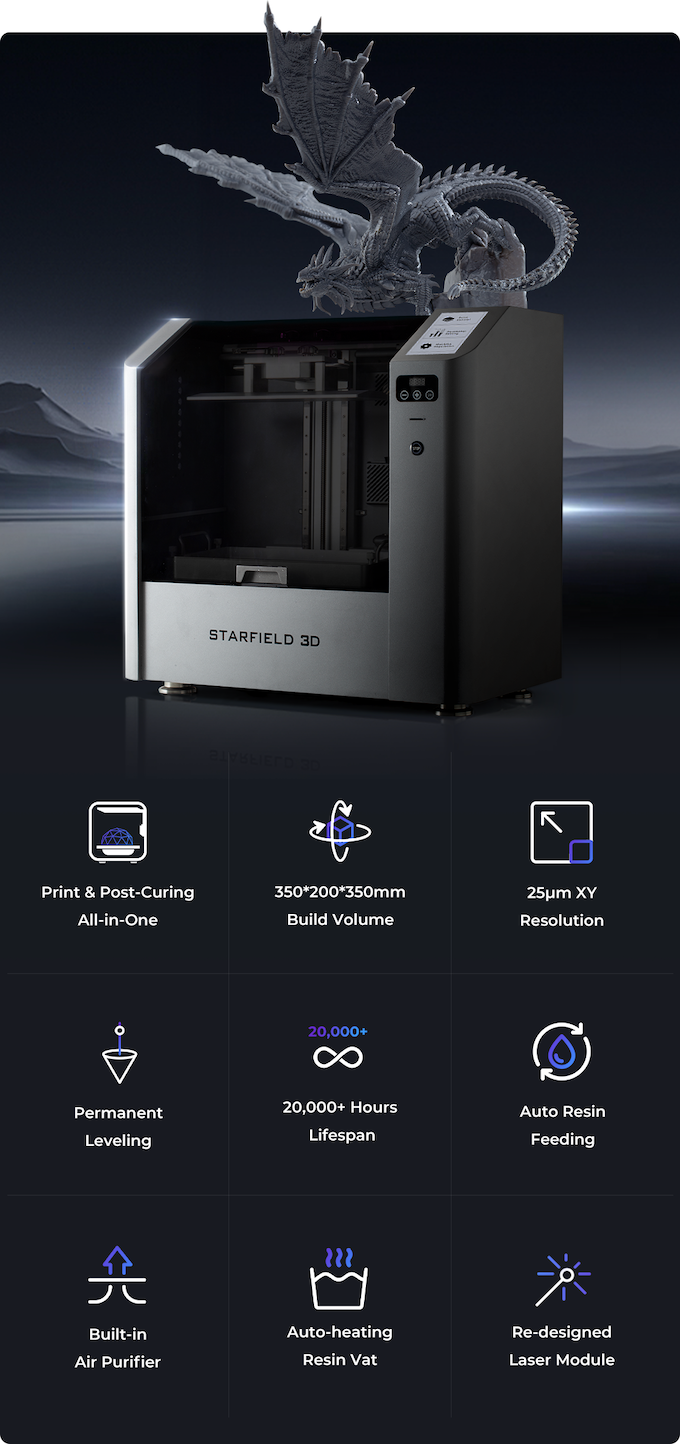 [视频] STARFIELD 3D：世界上第一台大型打印和后固化一体式SLA 3D打印机