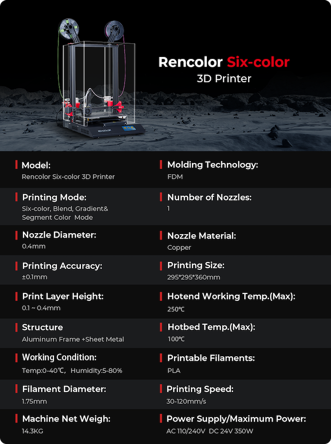 [视频] Rencolor 6色3D打印机：实现简单快速的分色、渐变和混色打印
