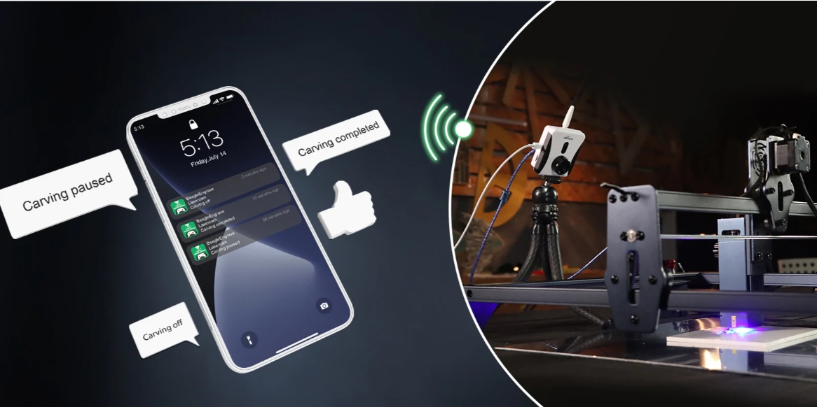 [视频] Mintion Lasercam：适用于激光雕刻切割机的远程监控、定位、火灾探测器