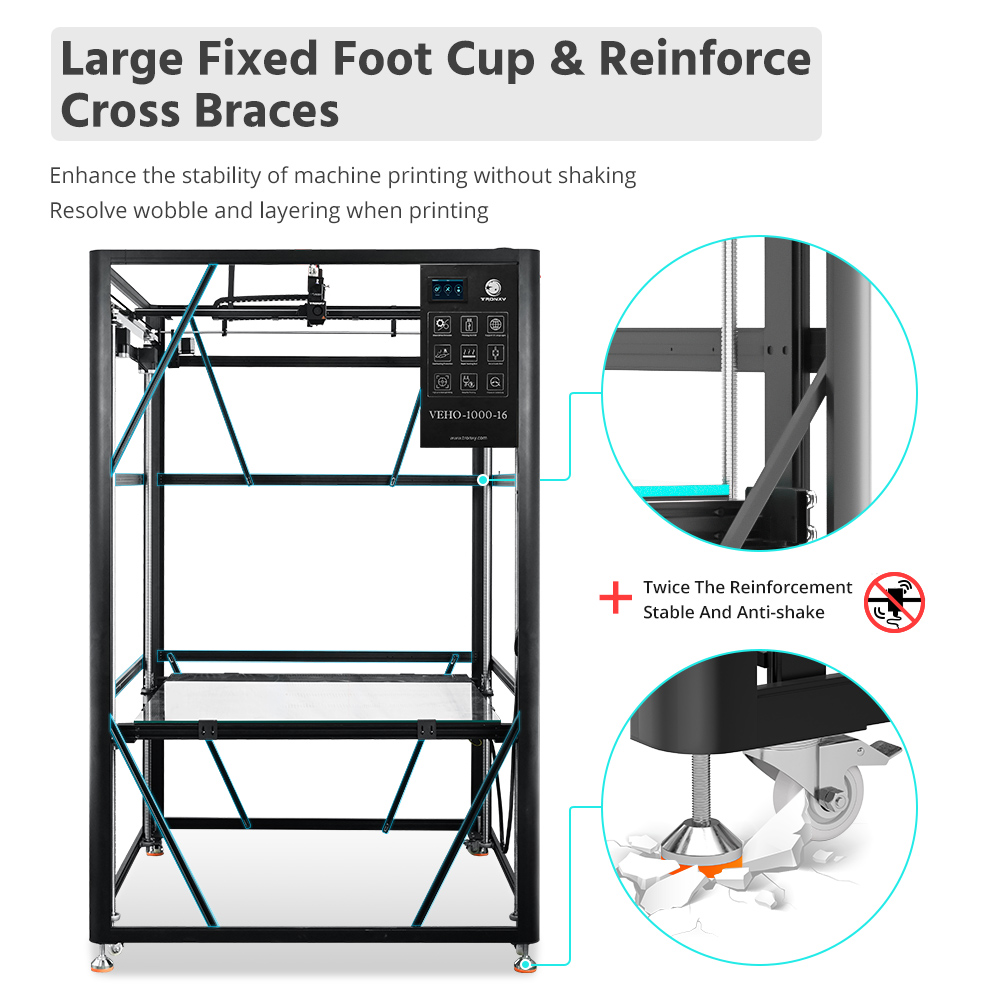 [视频] Tronxy VEHO-1000-16：1000x1000x1600mm 320°c 高温直驱3D打印机