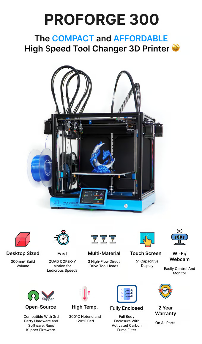 [视频] Makertech3D ProForge 300：先进的开源高速三独立工具切换3D打印机