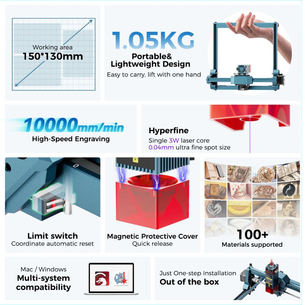 [视频] Sculpfun C1：最小巧的迷你激光雕刻机 150x130mm 精准雕刻
