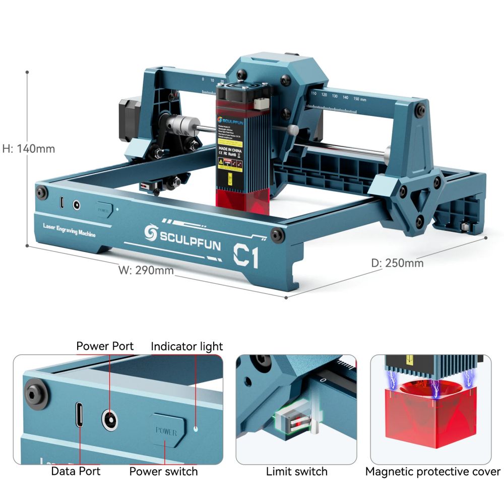 [视频] Sculpfun C1：最小巧的迷你激光雕刻机 150x130mm 精准雕刻